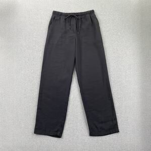 MANGO Pants Womens S Black Drawstring Flowy Crop Trousers Pull-On Stretch Waist